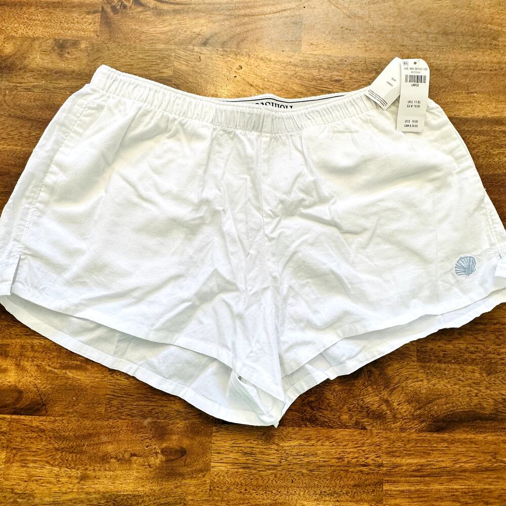 Hollister Sleep Shorts Womens Large White Elastic Waist Cotton Boxer NWT Shell